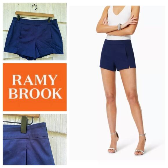 Ramy Brook Navy Blue Adele Short Cotton Blend Faux Back Welt Pocket Size 8 - Picture 1 of 9
